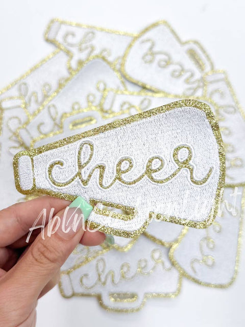 ABLN Boutique - Iron on Patch - 3" White Glitter Cheer Megaphone