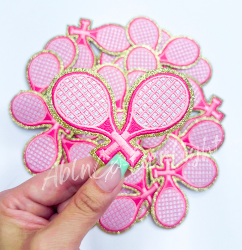 ABLN Boutique - Iron on Patch - 3" Pink Glitter Tennis Racket