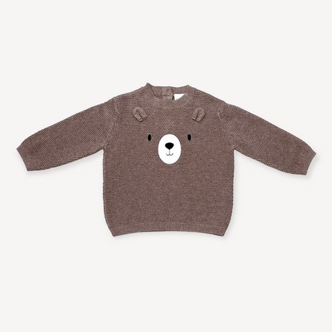 Viverano - Bear Embroidered Pullover Sweater - Cafe Latte