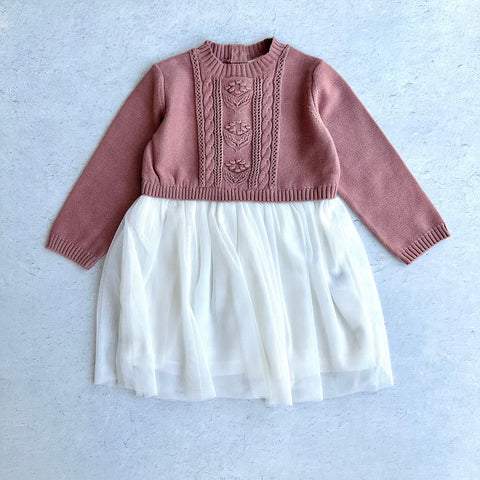 Viverano - Cable Floral Sweater Knit Top & Tutu Dress - Vintage Rose