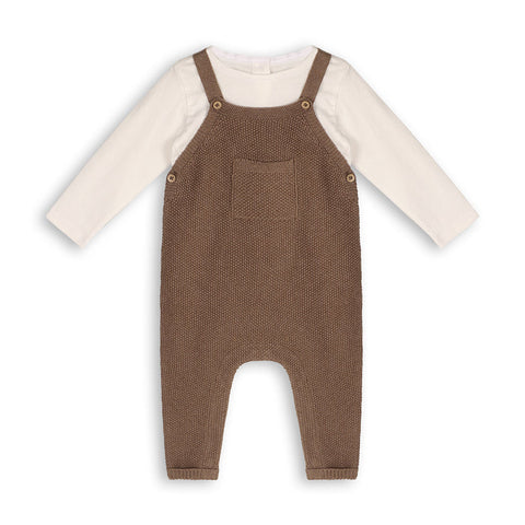 Viverano - Chunky Sweater Pocket Overall & Bodysuit Set - Cocoa Heather