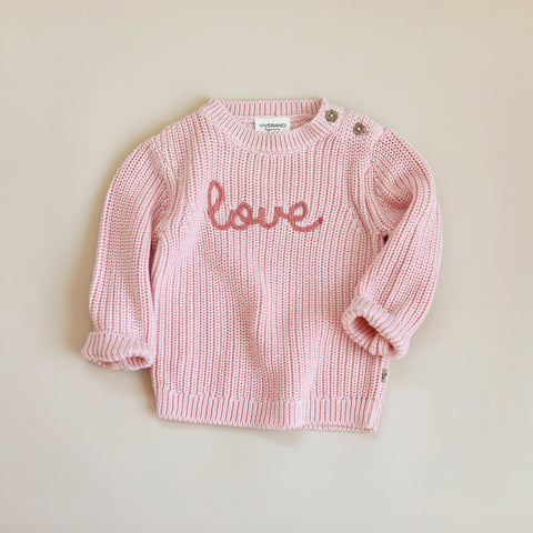 Viverano - Love Embroidered Chunky Pullover Sweater - Blush Pink