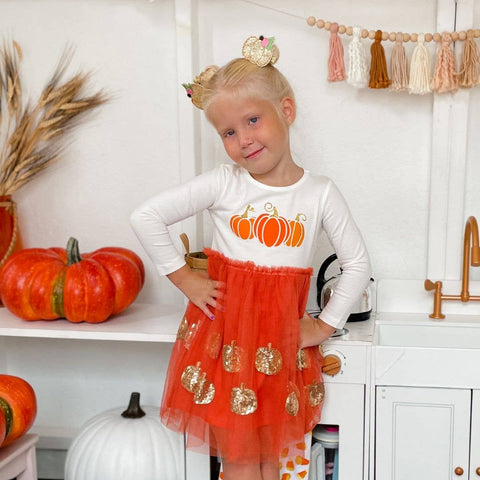 Sweet Wink - Pumpkin Long Sleeve Tutu Dress