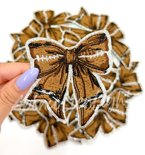 ABLN Boutique - Iron on Patch - 3" Football Glitter Bow