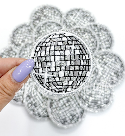 ABLN Boutique - Iron on Patch - 2” Silver Glitter Disco Ball