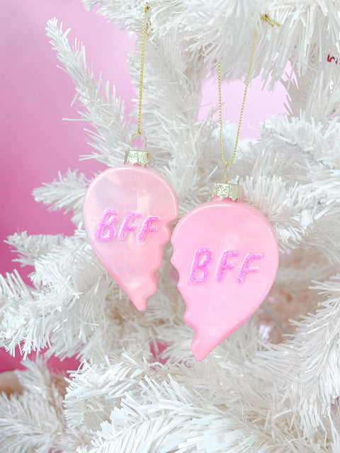 Rock Paper Scissors - Glittered BFF Heart Christmas Ornament Set