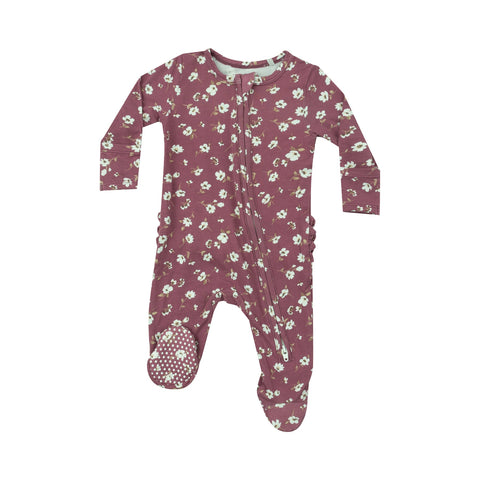 Angel Dear - 2 Way Ruffle Zipper Footie - Plum Floral