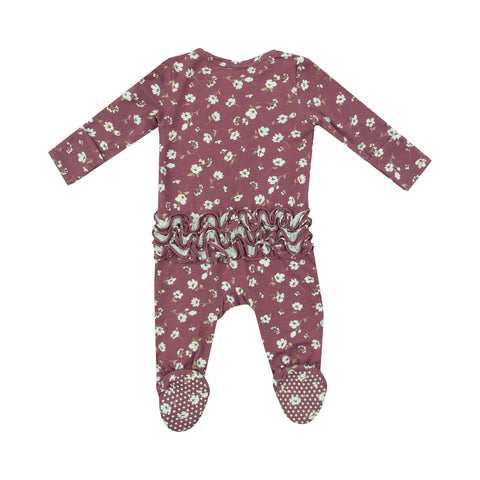 Angel Dear - 2 Way Ruffle Zipper Footie - Plum Floral