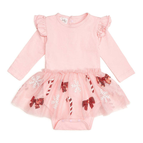 Sweet Wink - Long Sleeve Tutu Bodysuit - Candy Cane Cutie