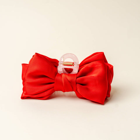 The Darling Effect - Satin Bow Claw Clip - Red