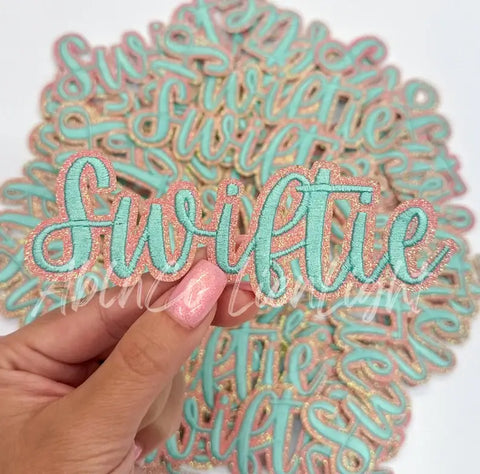 ABLN Boutique - Iron on Patch - 3" Swiftie Turquoise Cursive Script Letter