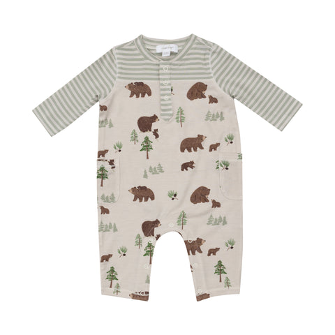 Angel Dear - Romper w/ Contrast Sleeve - Sweet Brown Bears