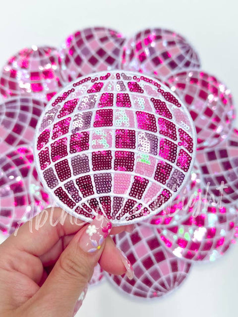 ABLN Boutique - Iron on Patch - 4" Pink Sequin Disco Ball