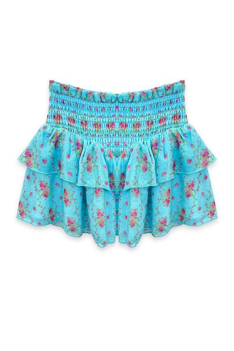 Katie J NYC - Brooke 2 Tier Ruffle Skirt - Turquoise Floral Stripe