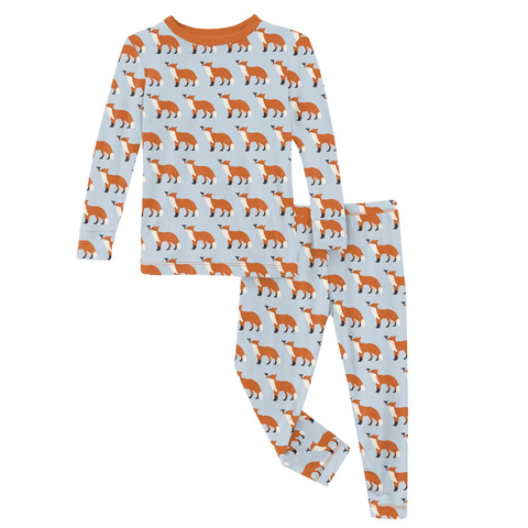 Kickee Pants - Long Sleeve Graphic Pajama Set - Blue Fox & the Crow