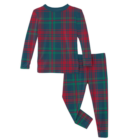 Kickee Pants - Print Long Sleeve Pajama Set - Peacock Plaid