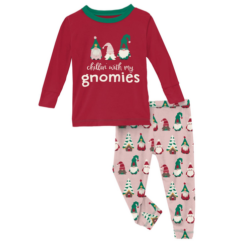 Kickee Pants - Long Sleeve Graphic Tee Pajama Set - Baby Rose Gnomes