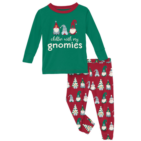 Kickee Pants - Long Sleeve Graphic Tee Pajama Set - Crimson Gnomes