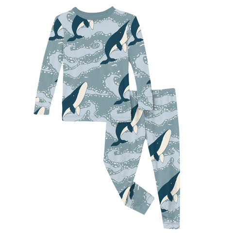 Kickee Pants - Long Sleeve Graphic Pajama - Stormy Sea Splashing Whales