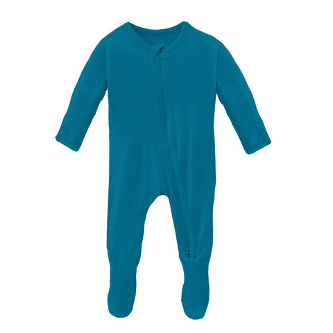 Kickee Pants - Solid Zipper Footie - Cerulean Blue