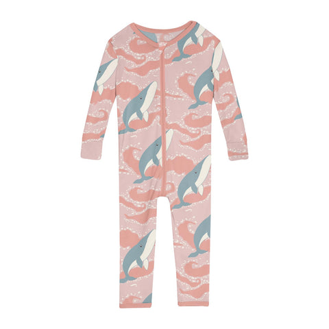 Kickee Pants - Print Convertible Sleeper - Baby Rose Splashing Whales