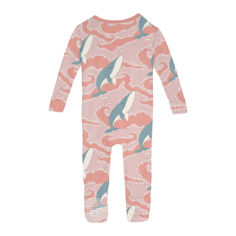 Kickee Pants - Print Convertible Sleeper - Baby Rose Splashing Whales