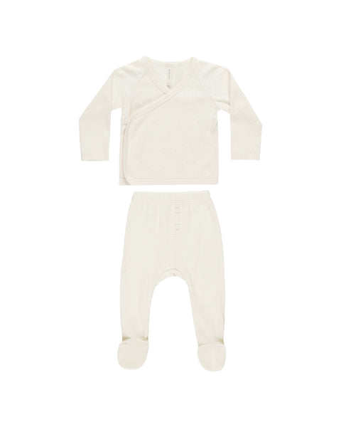 Quincy Mae - Wrap Top + Footed Pant Set - Ivory