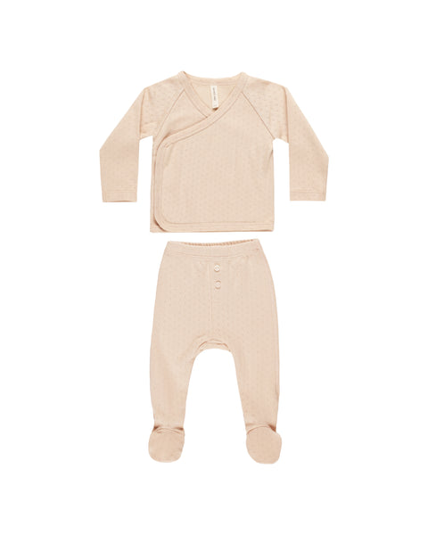 Quincy Mae - Wrap Top + Footed Pant Set - Shell