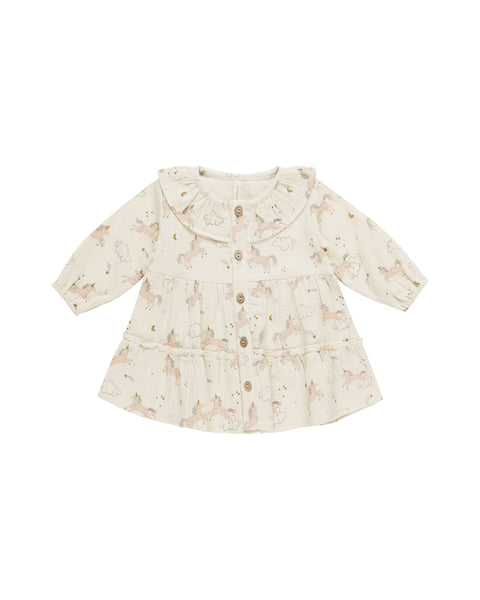 Quincy Mae - Ruffle Collar Button Dress - Unicorns