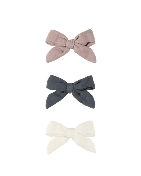 Quincy Mae - Bow With Clip Set Of 3 - Indigo, Mauve, Ivory