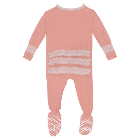 Kickee Pants - Classic Ruffle Zipper Footie - Blush & Baby Rose