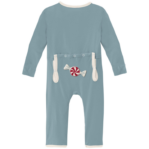 Kickee Pants - Zipper Applique Coverall - Stormy Sea Peppermint