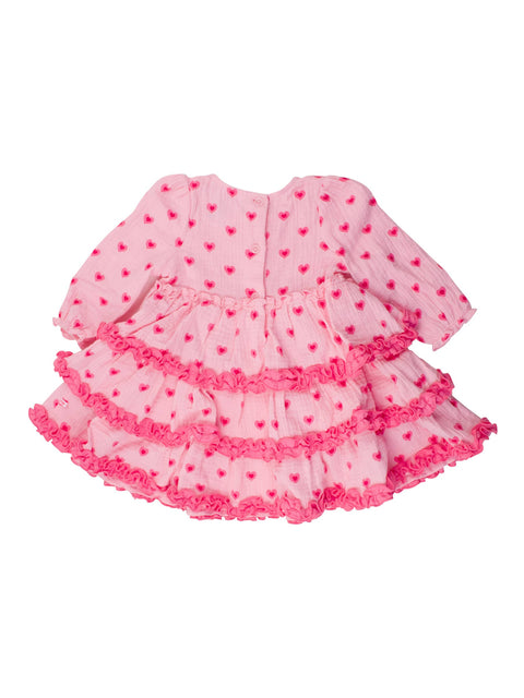 Cotton Gauze Tiered Ruffle Dress - Girls I Heart You