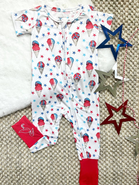 Sweet Bay Clothing - Zipper Onesie - Red, White and Blue Snowcones