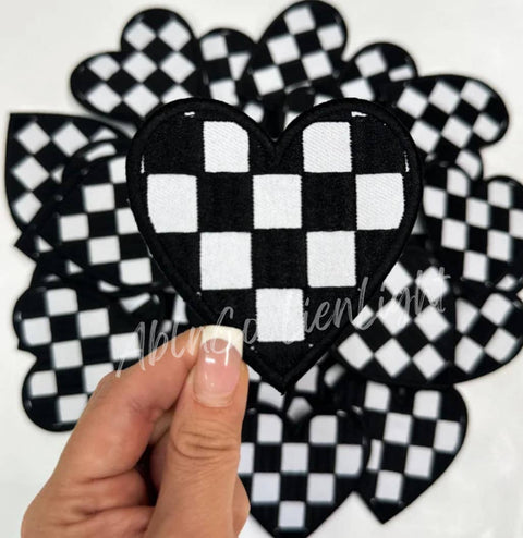 ABLN Boutique - Iron on Patch - 3" Black Checkered Heart