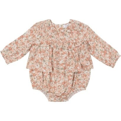 Angel Dear - Long Sleeve Smocked Ruffle Bubble w/ Skirt - Sweet Rose Calico