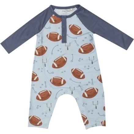 Angel Dear - Long Sleeve Raglan Romper - Footballs Blue